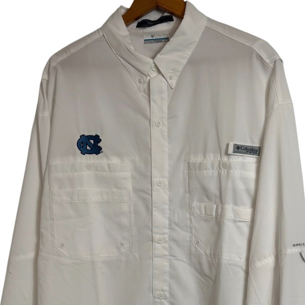 Columbia PFG Tamiami II Shirt Mens XL White UNC Tar Heels Fishing Long Sleeve